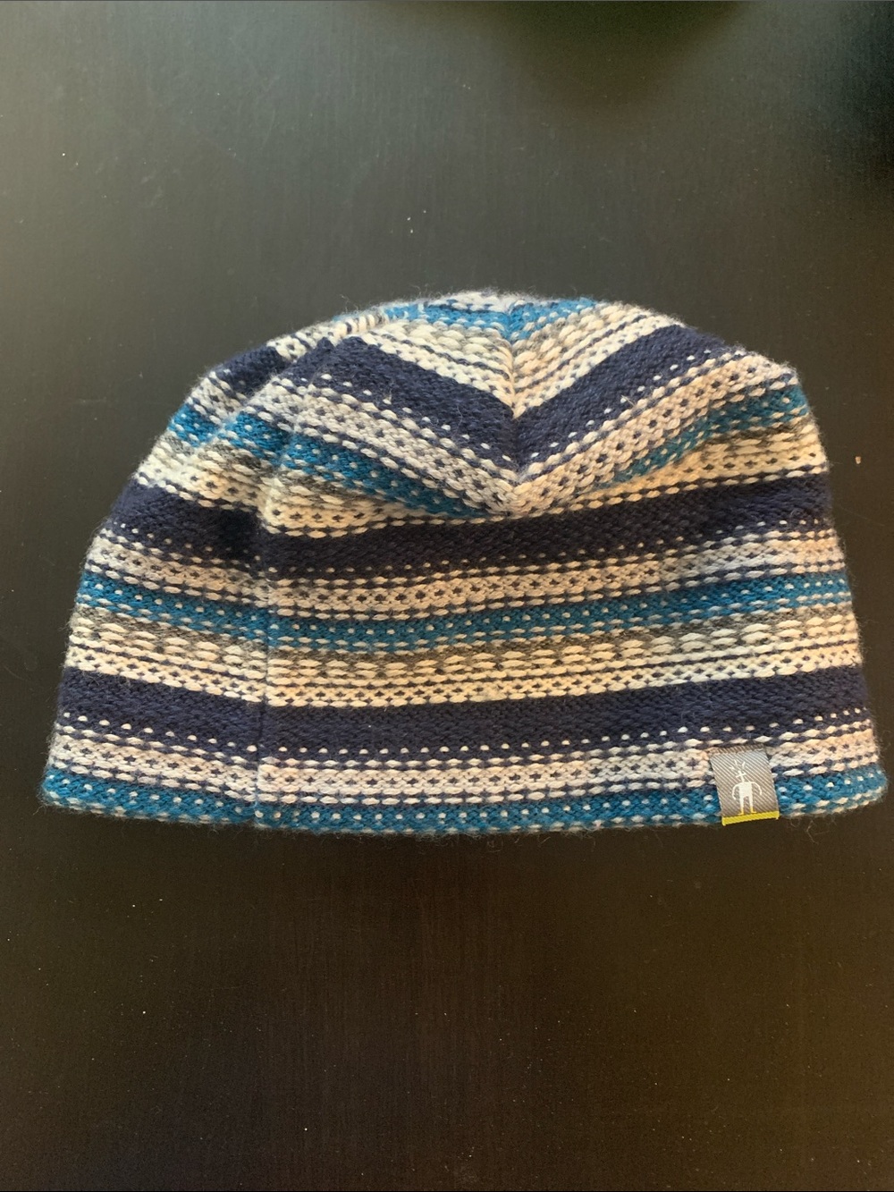 Smartwool Striped Knit Beanie in blue and Gray